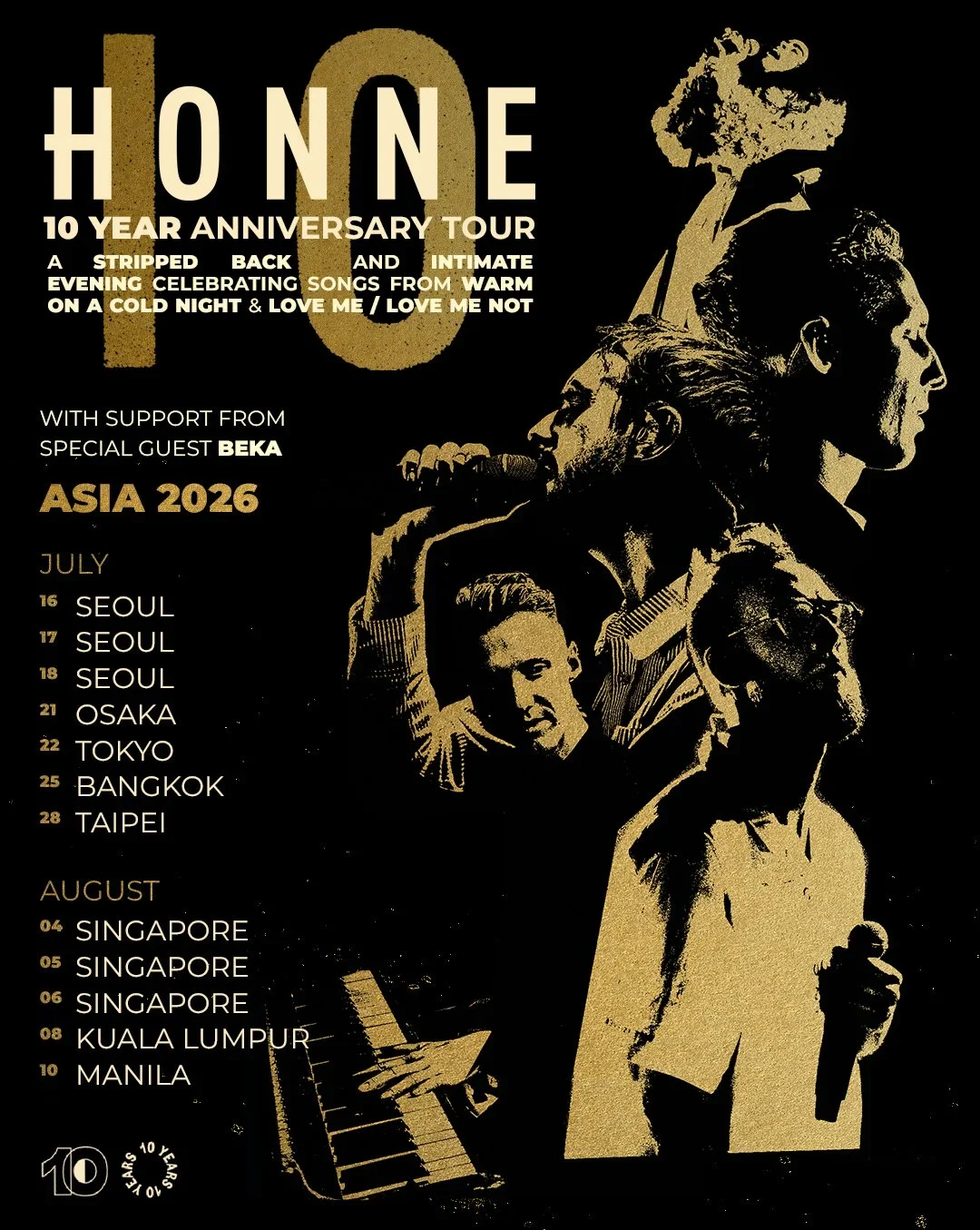 HONNE 10 Year Anniversary Tour poster — Asia 2026, with special guest Beka